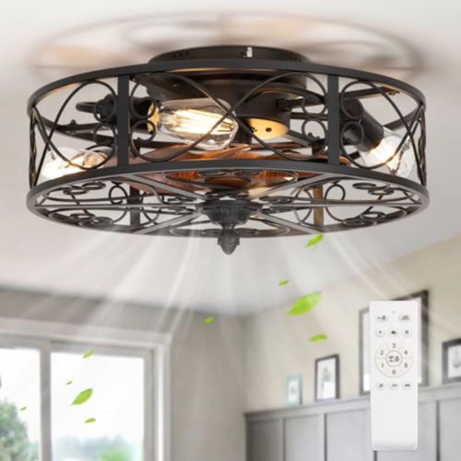 Ceiling Fan Low Profile Flush Mount - Wentylator sufitowy typu cage, montowany na