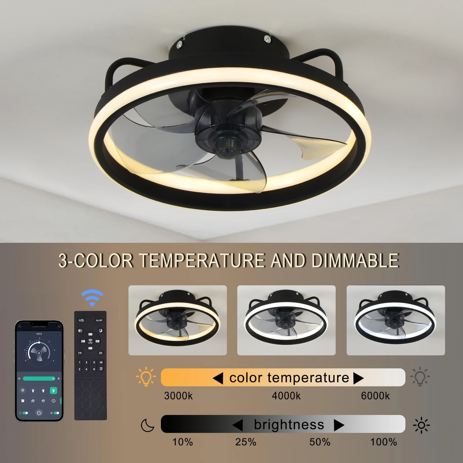 Smart Ceiling Fan With Light Remote - Nowoczesny wentylator sufitowy LED z lampą