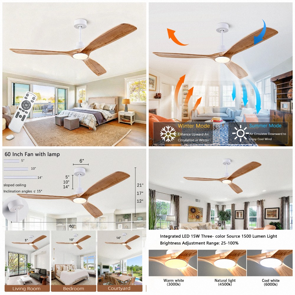 Ceiling Fan Dc Motor 52 Inch - Wentylator sufitowy z naturalnego drewna 42/52/60