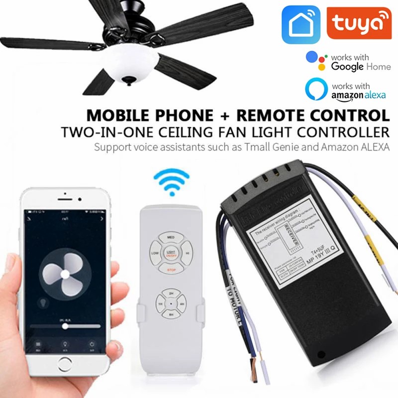 Smart Ceiling Fan Alexa Wifi - Zestaw inteligentnego wentylatora sufitowego Tuya WiFi