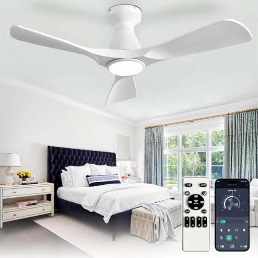 Ceiling Fan Low Profile Flush Mount - Wentylatory sufitowe 42-calowe ze światłami: Biały