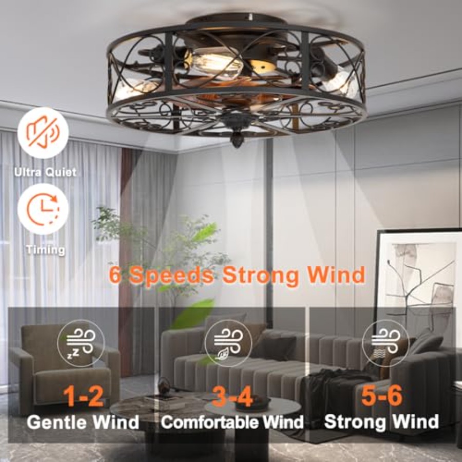 Wentylator sufitowy typu cage, – Ceiling Fan Low Profile Flush Mount recenzja i cena