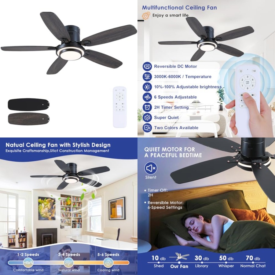 Czarne wentylatory sufitowe z  – Ceiling Fan Low Profile Flush Mount recenzja i cena