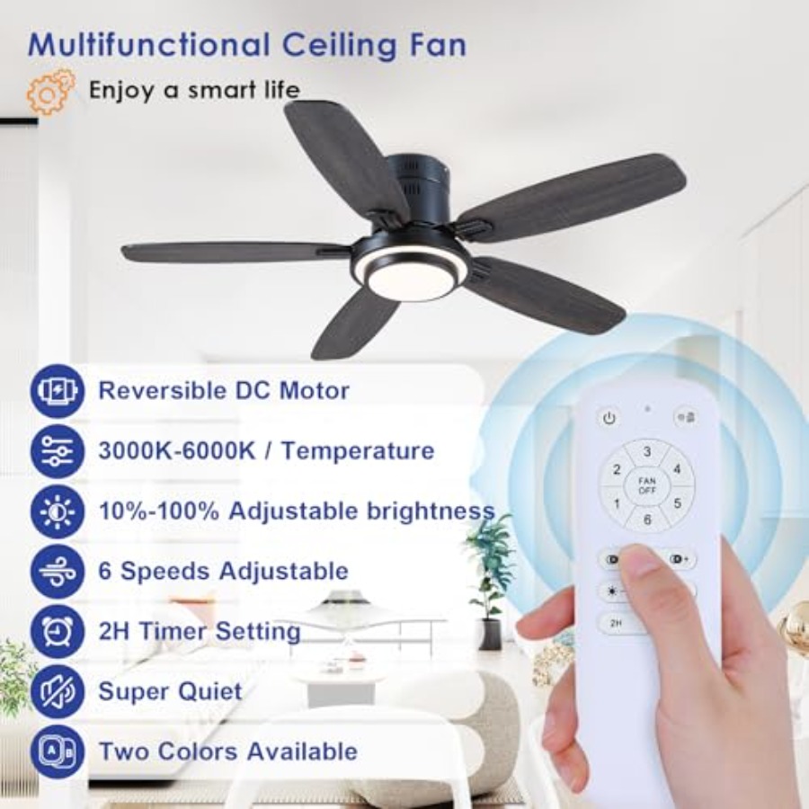 Czarne wentylatory sufitowe z  – Ceiling Fan Low Profile Flush Mount recenzja i cena