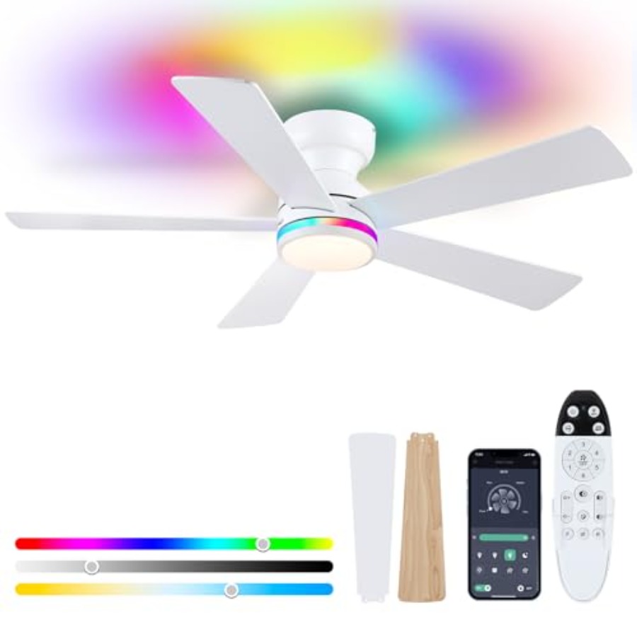 Biały wentylator sufitowy RGB  – Ceiling Fan Low Profile Flush Mount recenzja i cena